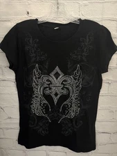 Unknwon Black Bling Graphic Tee Round Neck Women's Size Medium