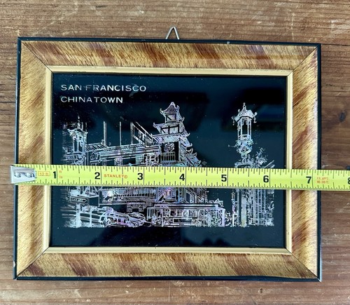 Vintage San Francisco Chinatown Souvenir Etched Picture Iridescent Framed 5.5x7 - Picture 5 of 6