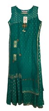 LOVELY LADY Teal/Gold Indian Ethnic Embellished Sleeveless Kurta Dress Sz 36 NWT