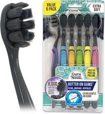 GuruNanda Butter on Gums Charcoal Toothbrush Extra Soft 6 Pack