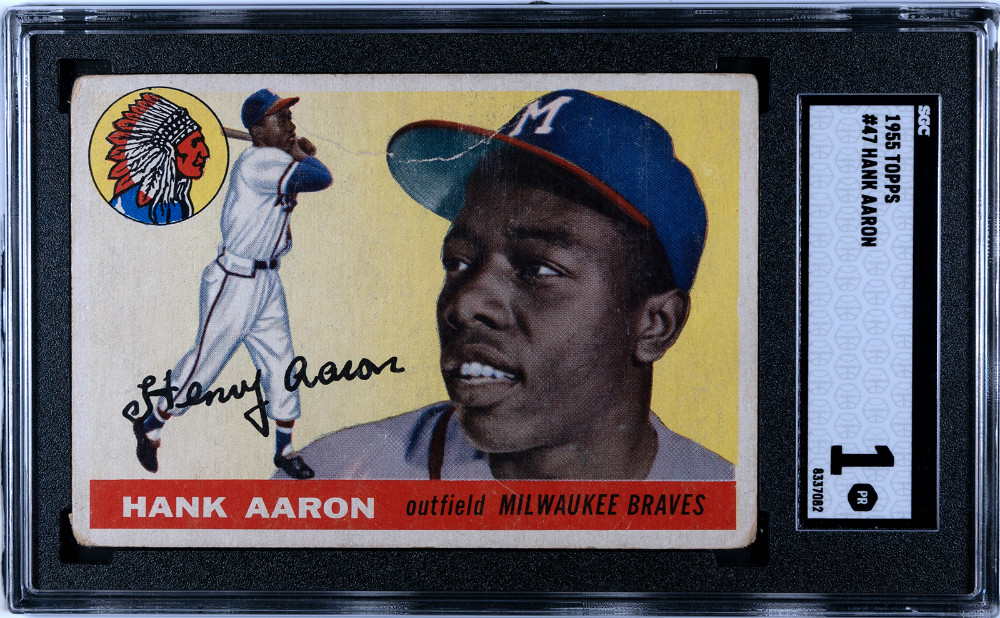 1955 Topps Baseball Cards #47 Hank Aaron HOF Milwaukee Braves SGC 1 PR