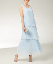 TS Couture Women's Lite Blue Chiffon Tiered Formal Side Zip Maxi Dress Size L