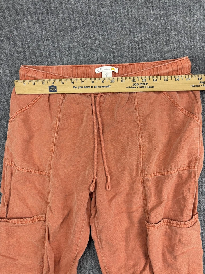 C&C California Pants Womens Large Orange Linen Lyocell Jogger Utility Drawstring - Image 3 of 4