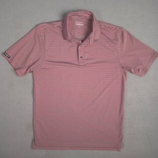 Straight Down Mens Golf Polo Shirt Medium Red Grey Striped Performance Stretch