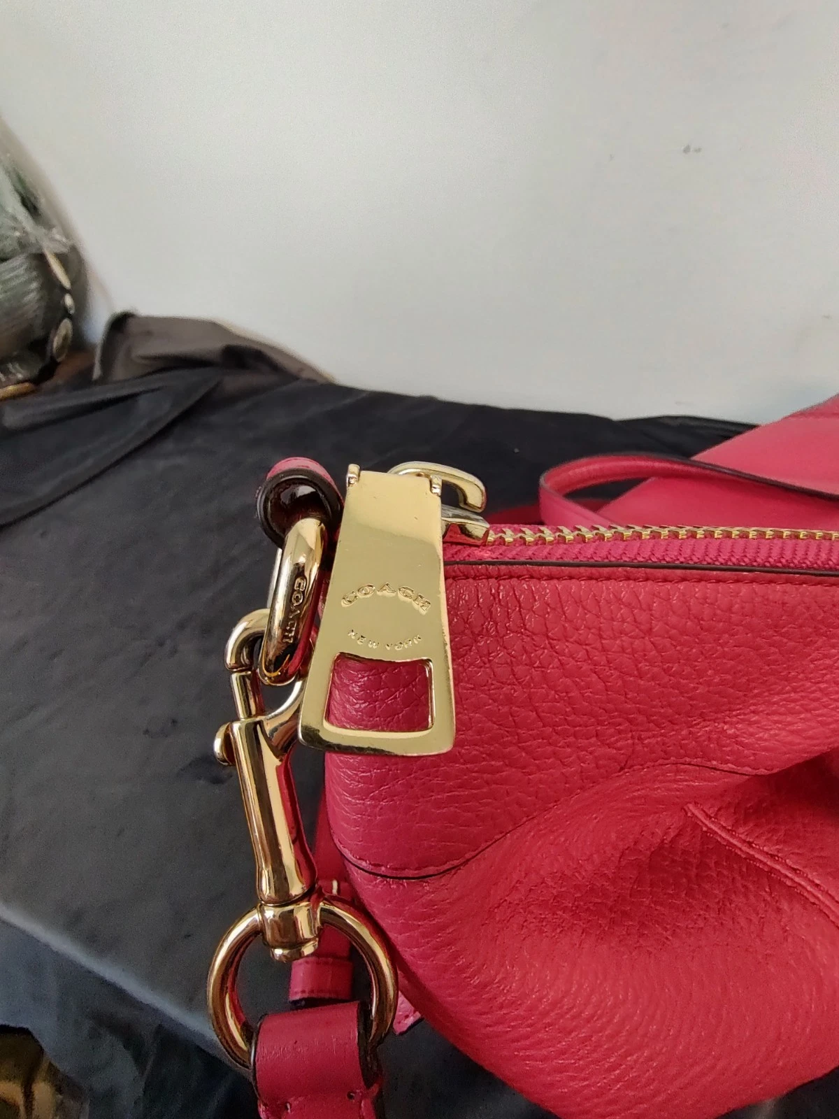 Borsa Coach Lenox pelle ciottolata rosa caldo tracolla F59325 manici superiori