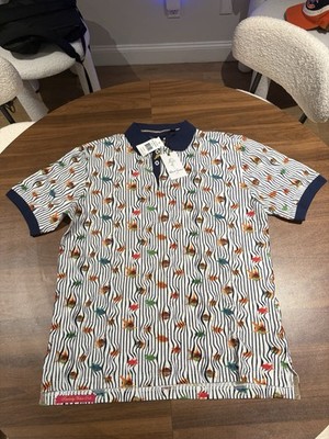 NWT Robert Graham Fish Pique Knit Polo All Over Print Size Medium MSRP $148