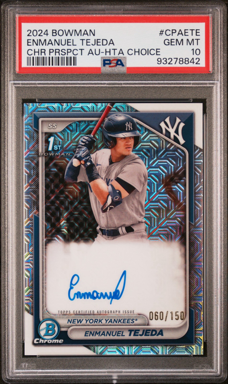 ENMANUEL TEJEDA 2024 Bowman Chrome Auto #CPA-ETE Hta Choice /150 PSA 10 Gem