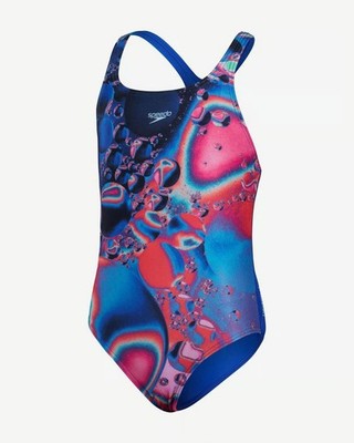 Speedo Mädchen Digital Placement Allover Medalist Badeanzug / Pink Blau / UVP 19£