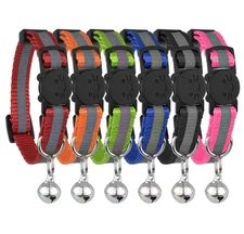 Reflective Cat Collar with Bell, Set of 6, Solid & Safe Collars for Cats, Nylon