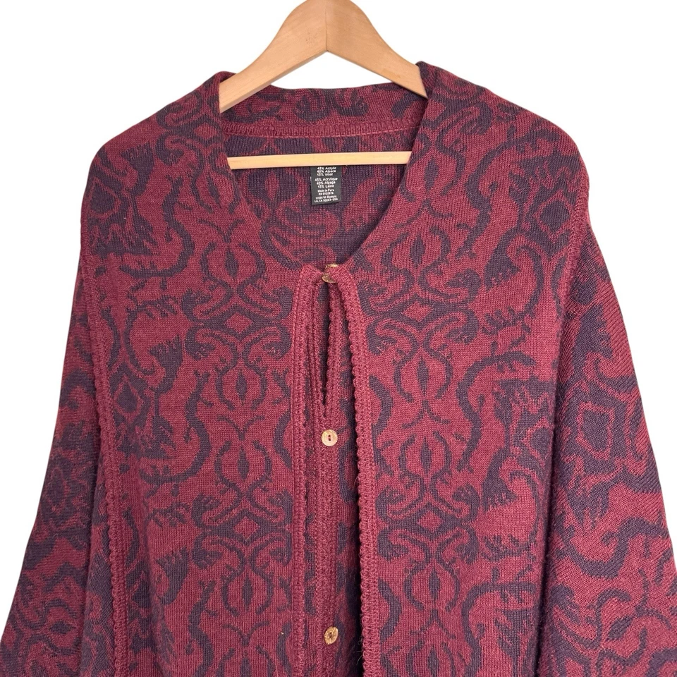 Novica Alpaca Blend Peruvian Wildflower Ruana Cloak One Size Knit Poncho Cape - Image 3 of 4