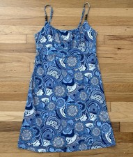Loft Y2K Blue Mandala Paisley Print Dress Beaded Straps Slip Dress Sundress Smal