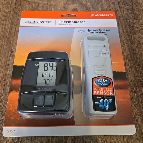 Acurite Wireless Thermometer With Clock  00606A1. Brand New Free Shipping 