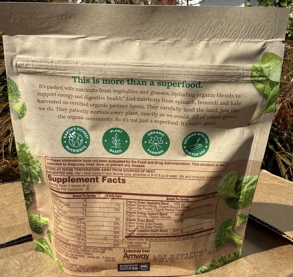Superalimento en polvo Amway Nutrilite Organics verde 10 energía y digestión 6,3 oz Foto 2 de 3
