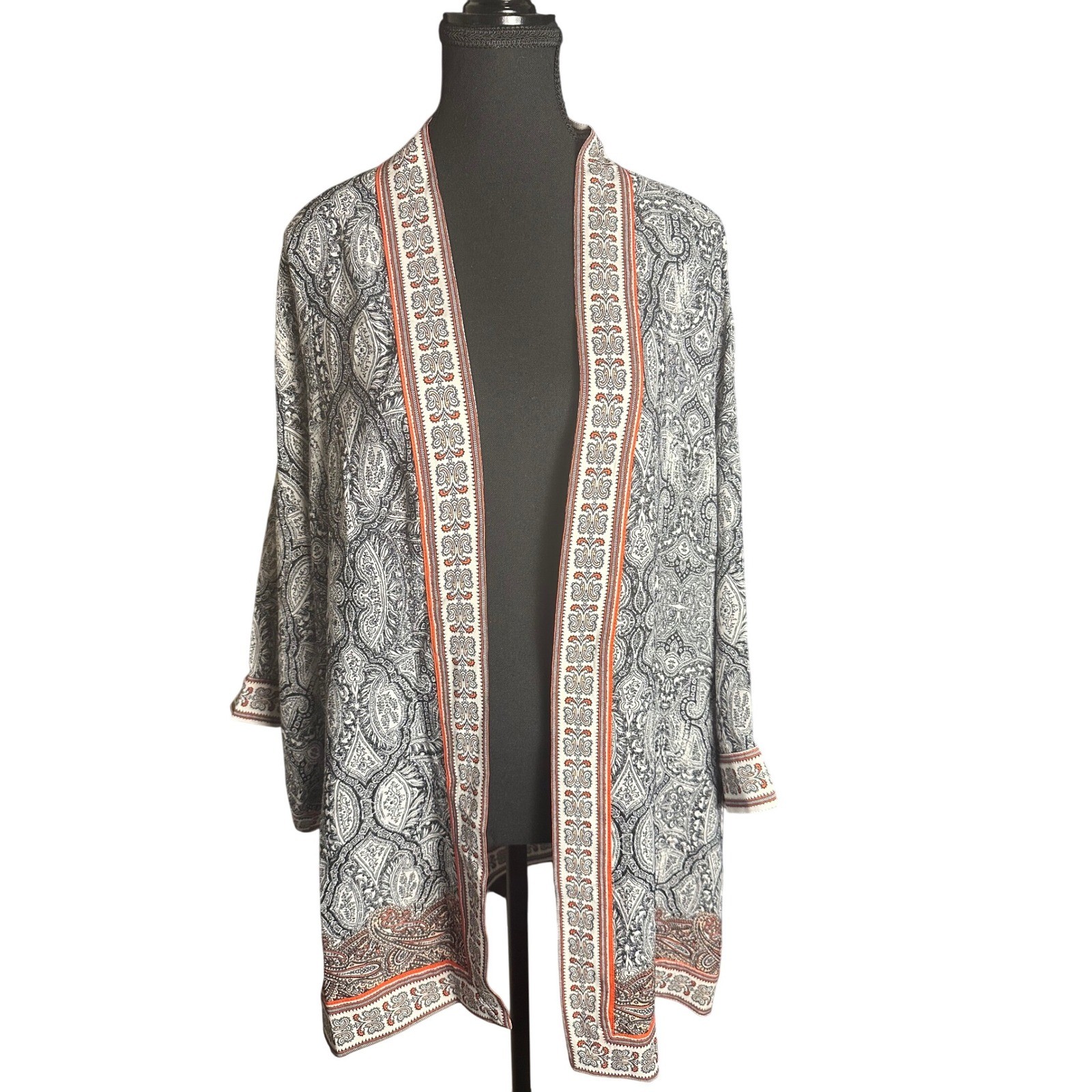 Max Studio Women's Open Front Kimono Cardigan Jacket sheer boho Paisley Print XL