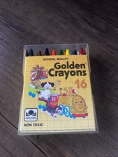 Golden Crayon Box 16 Non-Toxic Clear Plastic Hard Case 1985 Vintage School Class