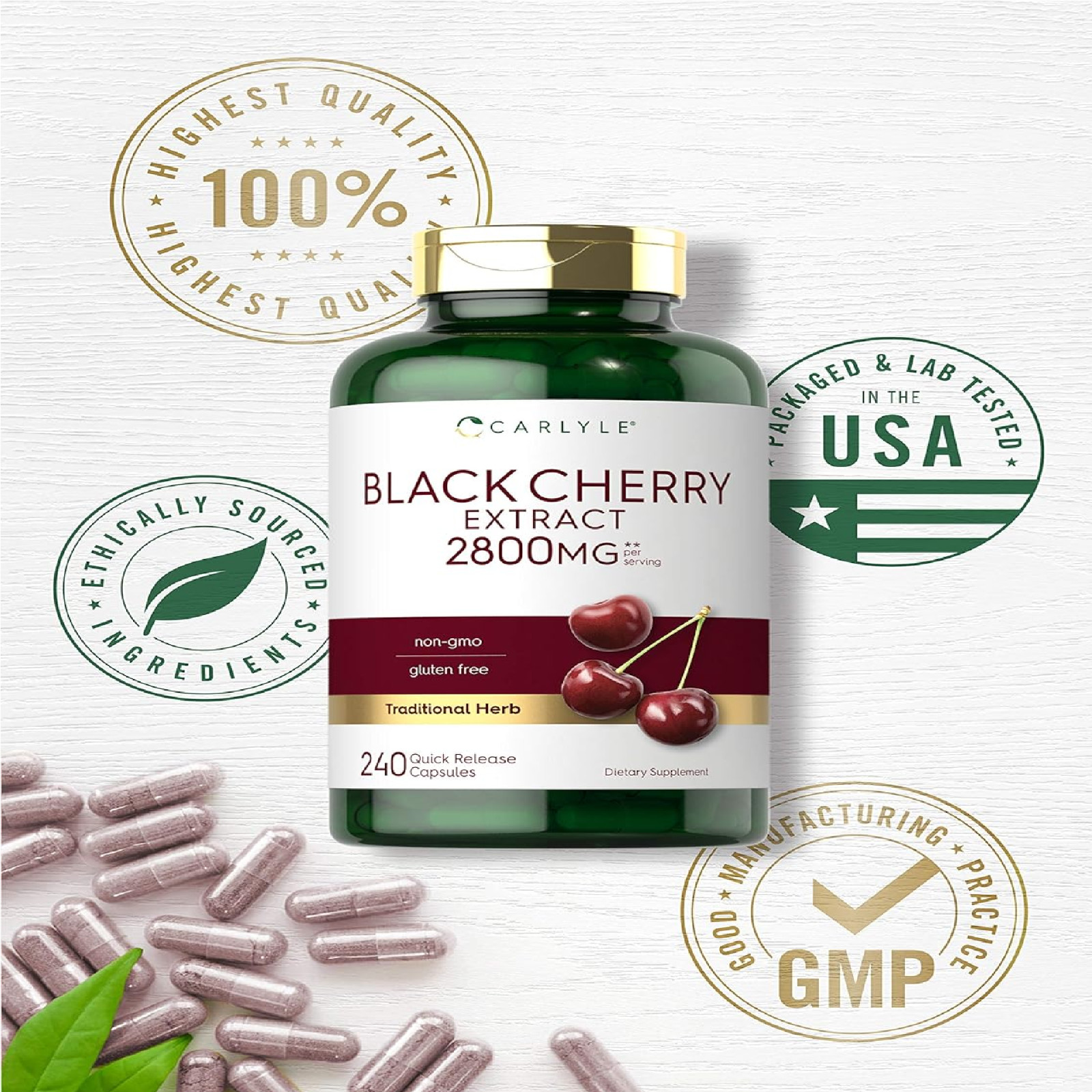 Carlyle Black Cherry Extract Concentrate 2800 mg | 240 Capsules | Non-GMO...