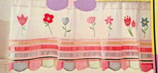 VALANCE flowers, ribbon  pink green blue,cotton, lined PETITE GARDEN  NEW