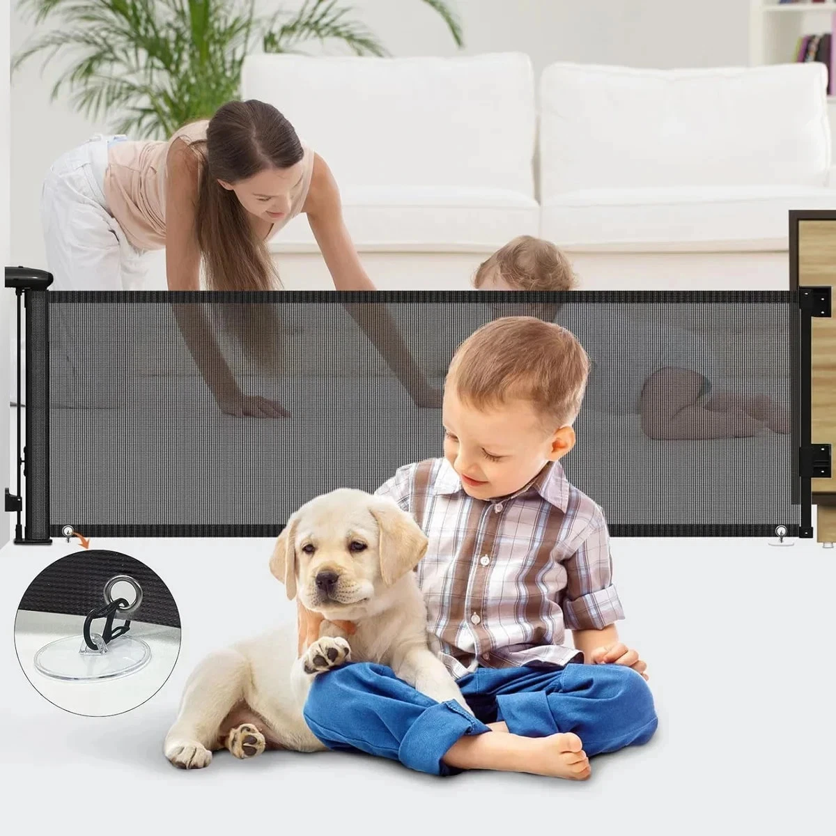 Extra Wide 71" Retractable Baby Gate, 34" Tall - Black