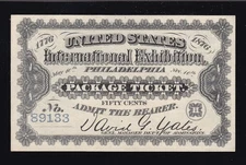 1876 50c Centennial Expo Admission Ticket Blue Back & Blue Numbers Ch CU (133)
