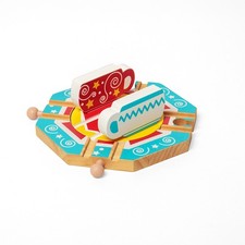 Bigjigs Rail Tea Cup Fairground Turntable, Wooden Train Set Accessories