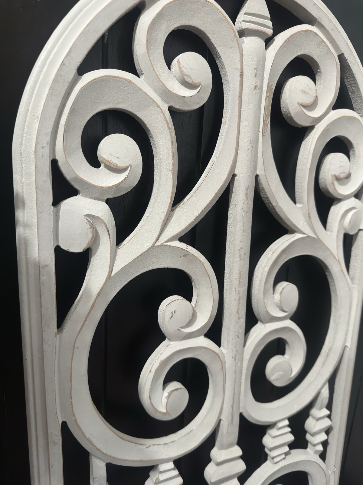 Handcarved Wood Arched/Scrolled Design Distressed Gray Wall Decor/Panel India