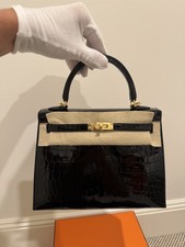 2025 New Store Fresh Hermes Shiny Black Nilo Crocodile Sellier Kelly 25 Gold HW