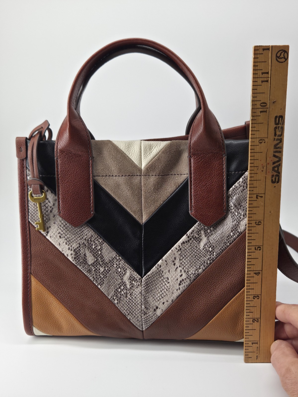 ​Fossil Leather Chevron Patchwork Satchel Crossbo… - image 15
