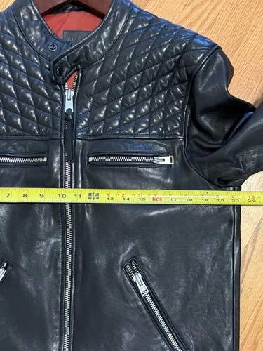 ALLSAINTS Amersham Men's Black Leather Biker Jacket L Quilted (DISCONTINUED) image 6