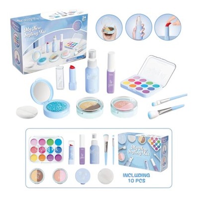 Kids Pretend Makeup Toy Set 10PCS Beauty Play Kit Non Toxic Gift-Blue