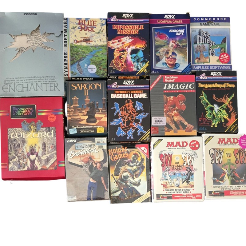 Vintage Commodore 64 C64 Big Box Game Boxes & Manuals Lot EA Accolade Trillium