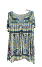 One World Multicolor Abstract V-Neck Embellished Colorful Dress Womans Size 2X