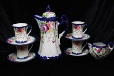JAPANESE HAND PAINTED COBALT BLUE & GOLD 10 PIECE CHOCOLATE COFFEE SERVICE