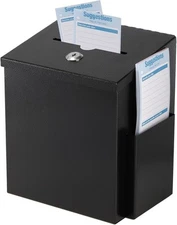 TOPZEA Suggestion Box with Slot and Lock, Wall Mounted 9"x 7.4"x 6", Black 