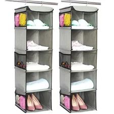 5 Shelves Hanging Closet Organizer 2 Pack Hanging Storage with 6 Side Pockets...