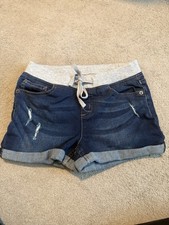 Justice Cut-Off Shorts Girls 14 Blue Denim Elastic Waist Drawstring Casual