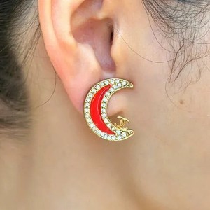 Authentic CHANEL Vintage Crescent Moon Crystal Gold Plated Clip-On Earrings