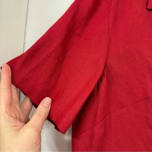 Vintage Red Linen Two Peice Set Wide Leg Pants Short Sleeve Button Down Shirt L - Bild 5 von 15