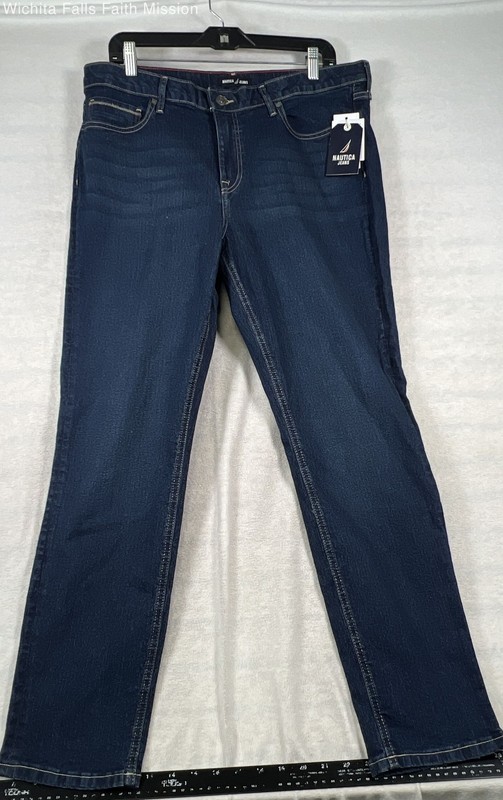 Nautica Women's Dark Wash Blue Straight Leg Denim Jeans Sz 14 NWT