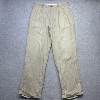 Brooks Brothers Pants Mens 34x32 Beige Khaki Linen Pleated Cuffed Dress 346  | eBay