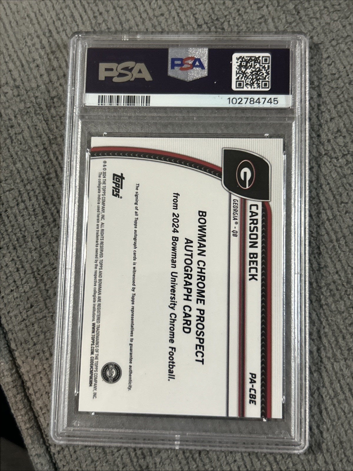 2024 Bowman Chrome U Carson Beck Orange Refractor Auto #’d /25 SP PSA 9 view 2
