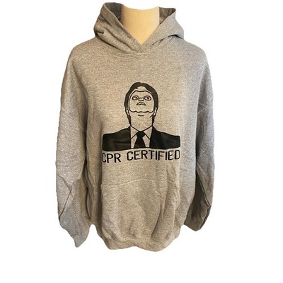 The Office CPR Certified Dwight Schrute Graphic Sweatshirt Unisex Gildan L Gray