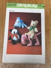 Vintage Simplicity Pattern 70's Set of Stuffed Animals Plush Dog Bear #8908