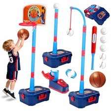 4-in-1 Kids Basketball Hoop Tball Set, Adjustable Sports Toys Ages 3-8
