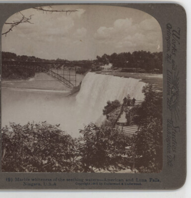 Steel Bridge American & Luna Falls Niagara NY Underwood Stereoview c1900