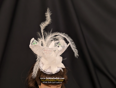 White Iridescent Lace Fascinator Hat Headband Handmade 4  display picture 3