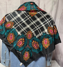 Diane Von Furstenberg Vintage NWT Silk Scarf Black Teal Square 41"X41" Avon 1995
