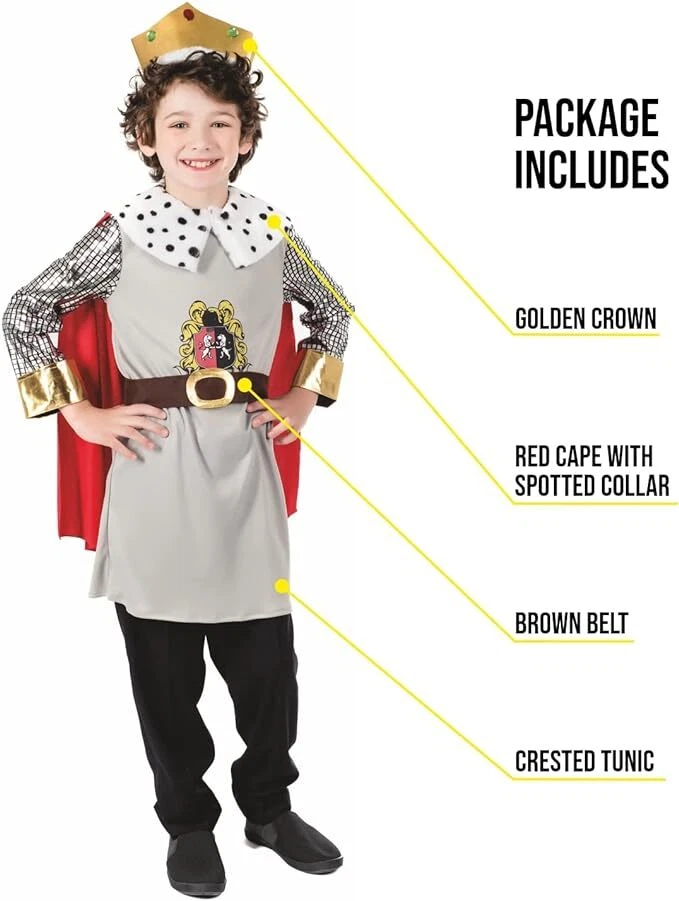 Костюм короля и корона для мальчиков S - XL детская средневековая сказка королевский принц Хэллоуин - Изображение 4 из 4
