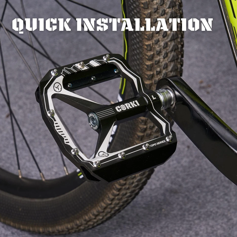 Pedales de bicicleta de montaña extra grandes corki planos, pedales de aleación de aluminio MTB, anchos... Foto 3 de 4