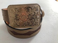 Tony Lama belt 30  GOLD LARIAT Alligator Two Tone GOLD Buckle Vintage Western