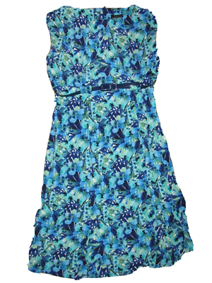 Connected Apparel Blue Floral Dress Size 10 Cap Sleeves Belted | eBay Connected Apparel Blue Floral Dress Size 10 Cap Sleeves Belted | eBay